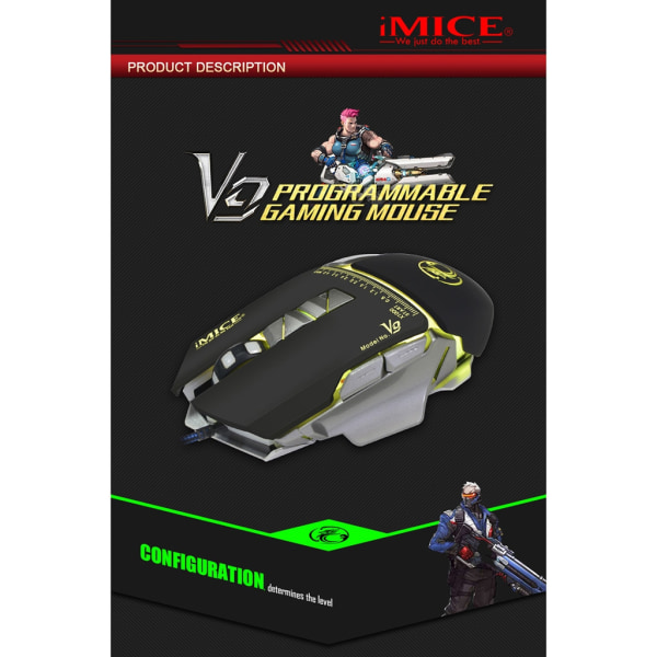 iMICE V9 Hög Precision Gamingmus USB 7knappar 4000 DPI  Svart