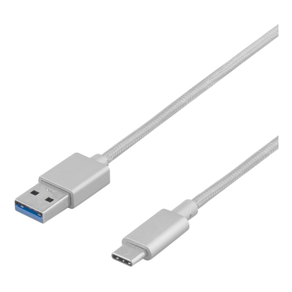 DELTACO PRIME USB 3.1 kabel, tygklädd, USB-C 1m silver Silver