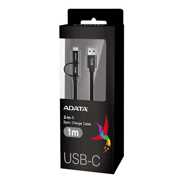 ADATA USB-C/Micro USB 3.1  kabel, 1m tygbeklädd kabel Svart