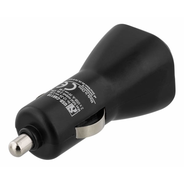 DELTACO billaddare med 2 USB-portar, 12-24V, 2,4A, svart Svart