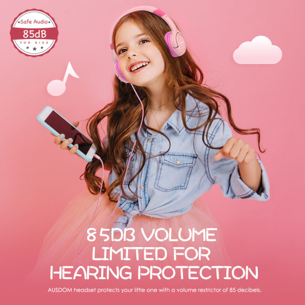 Ausdom K1 Kids hörlurar musikdelning 85dB volym begränsad 2-pack multifärg