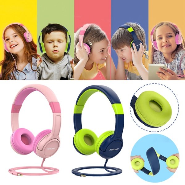 Ausdom K1 Kids hörlurar musikdelning 85dB volym begränsad 2-pack multifärg