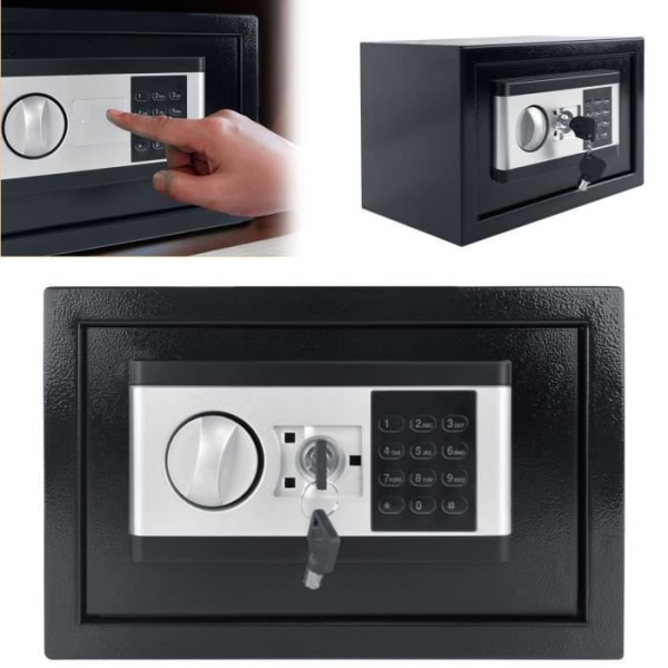 XMTECH Electronic Steel Security Safe, med elektroniskt lås och 2 nödnycklar, 35x25x25cm, svart