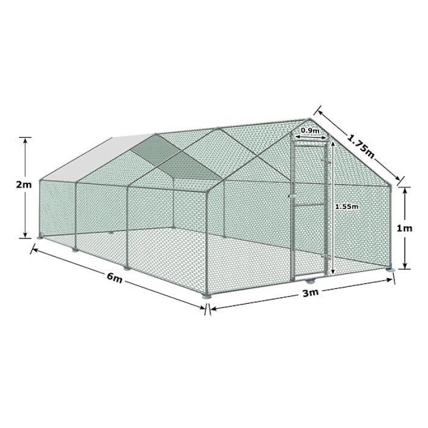 Hönshus - XMTECH - 3x6x2 m - Galvaniserat stål - Utomhus - 18 m²
