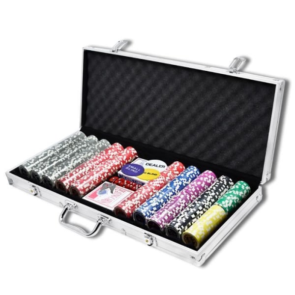 XMTECH Professional Poker, pokerset 500 marker, 2 kortlekar med 54 kort i aluminiumsilver