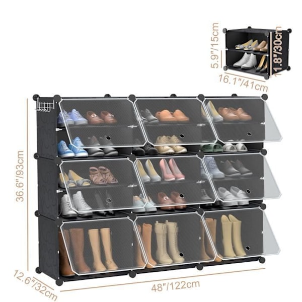 Skoaggregat - XMTECH - 18 Kub - 6 Nivåer - Plast - Modernt Design Svart