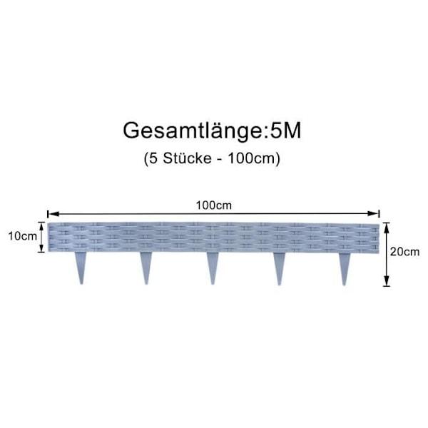 Gräsmatta Kant - XMTECH - 20m - Slitstarkt Plast - Rattinseffekt - 20 Grå Element pengar