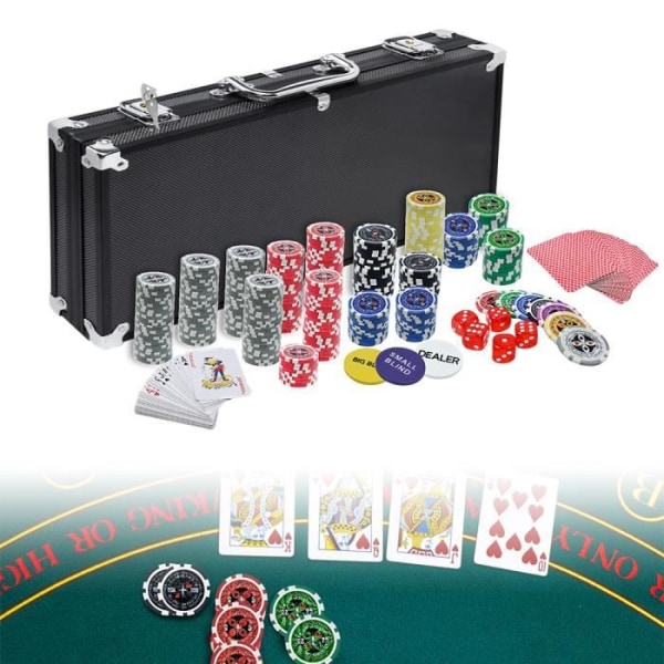XMTECH Professional Poker, pokerset 500 marker, 2 kortlekar med 54 kort i svart aluminium