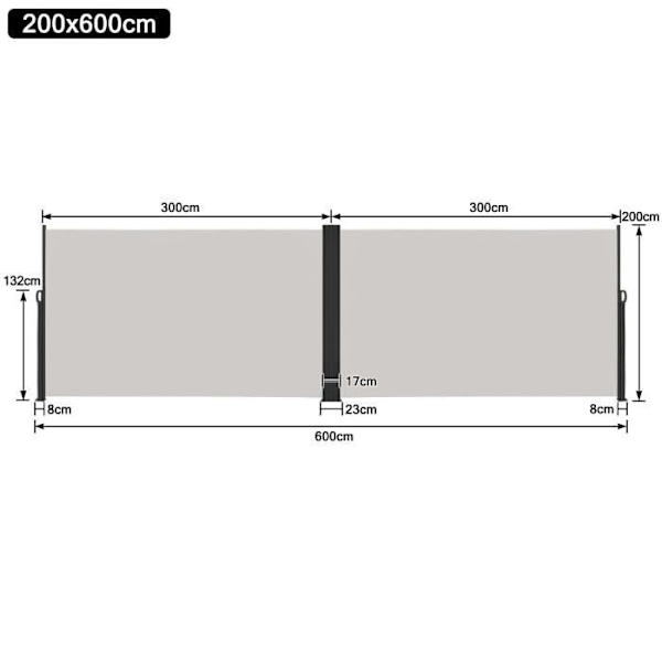 XMTECH sidogardin - Grå - 200x600cm - UV-skydd - Infällbar Grå