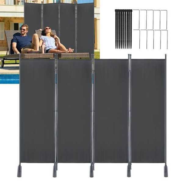 4-panelsskärm - XMTECH - Vikbar modell - Integritetsskydd - 225 x 180 cm - Antracit Antracit