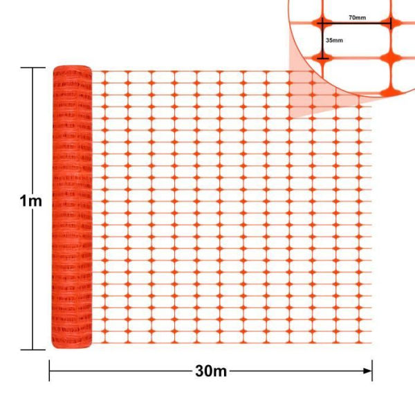 XMTECH 30M Skyddsnät, Fjäderfänät av plast, Varningsstängsel Skyddsnät Höjd 100 cm, Orange