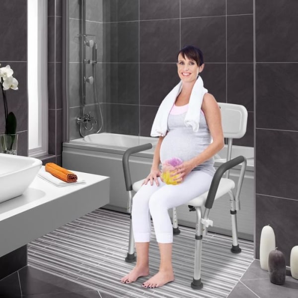 XMTECH höjdjusterbar duschpall med armstöd och ryggstöd, duschstol för äldre, gravida kvinnor i