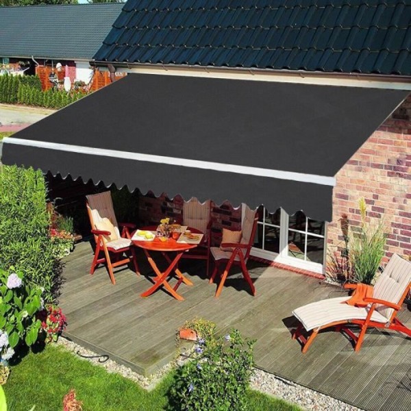 XMTECH 250x200cm manuell infällbar markis, anti-UV ledad armmarkis med vev, aluminium polyester markis Mörkgrå
