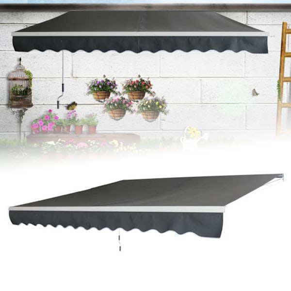 Butik Markis Manuell - XMTECH - 300x250cm - Aluminium - Polyester - Anti-UV Mörkgrå