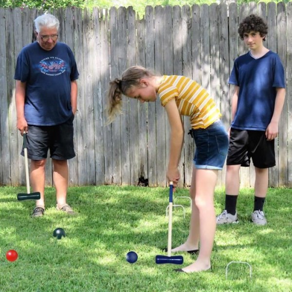 XMTECH Croquet Set for the Backyard - Utomhuskrocketspel för 4 spelare - Traditionellt träspel