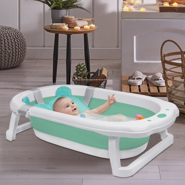 XMTECH Skalbart hopfällbart babybadkar 82x50x20cm - Kuddmatta Badkudde-Grön Grön