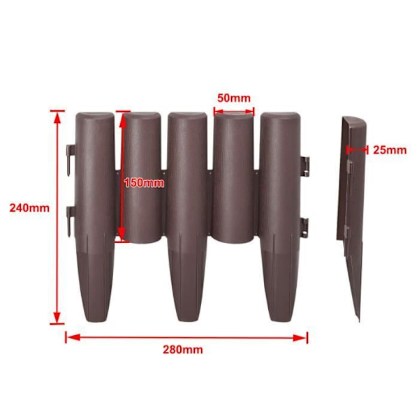 Gräsmattkant - XMTECH - 8,4m - Trälook - Polypropen - 30 stycken - Brun Brun