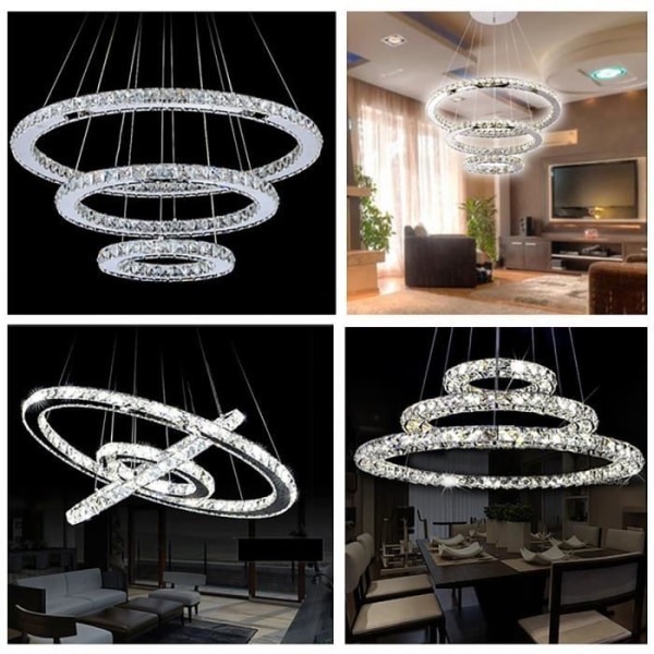 XMTECH 72W LED Kristalldesign Takljus LED Pendellampa Suspension Creative Chandelier Tre Rings Ljuskrona, Cool White