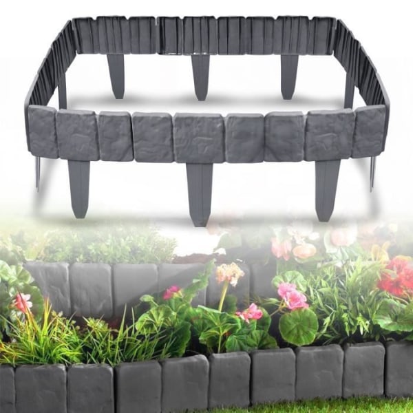 XMTECH 7.5M Trädgårdsbård plast Palisade blomsterrabattkant väderbeständig (30 moduler ingår, antracit) Antracit