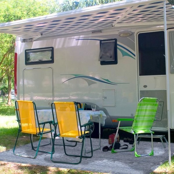 XMTECH Campingmatta, 250x300cm Golvmatta för husvagn, husbil, markpresenning med markspik och bärväska