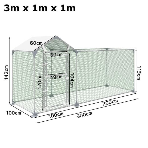 Hönshusskåp - XMTECH - 3x1x1,4 m - Galvaniserat stål - Väderbeständig Pengar