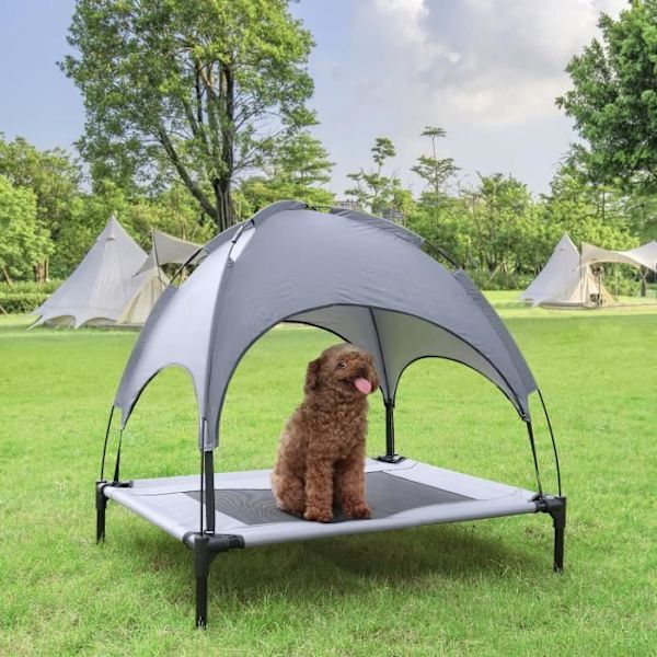 Säng för hund med veranda - XMTECH - 76x61x76cm - Kapacitet 40KG - Grå - För liten hund Grå