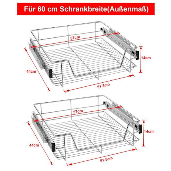 XMTECH Teleskoplåda Kökslåda - 2 delar, för 60 cm skåp, skenor ingår - Teleskopisk skjutlåda