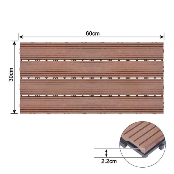 XMTECH 6 delar Trädgårdsplattor, 30x60cm WPC terrassplattor, golv för utomhusterrass, Brun (1 m²)