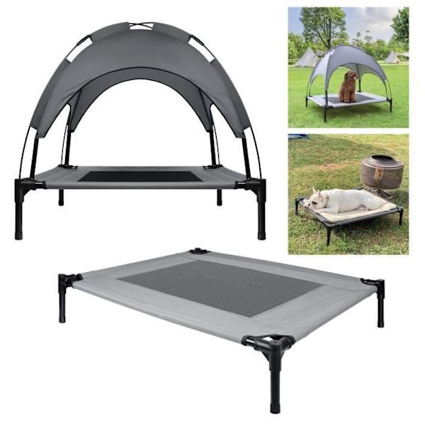 Säng för hund med veranda - XMTECH - 76x61x76cm - Kapacitet 40KG - Grå - För liten hund Grå