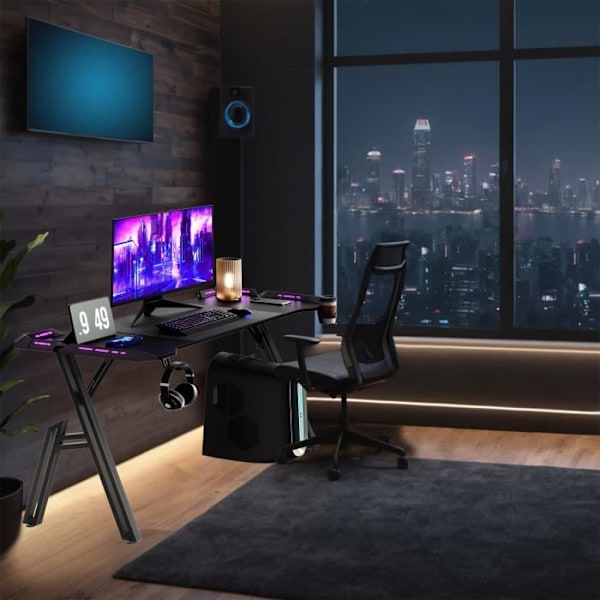 Spelbord - XMTECH - Justerbart ergonomiskt skrivbord - LED-belysning - Svart