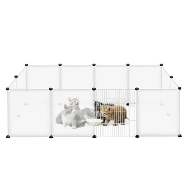 XMTECH Inhägnad för smådjur med dörrar, Plastburskåp Lekhage, Justerbar DIY 12 paneler, 145x75x48 cm, Transparent