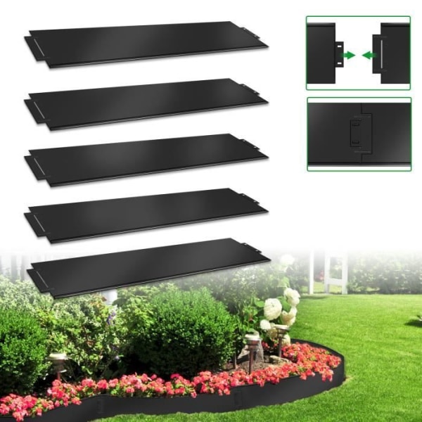 XMTECH Flexibel galvaniserad metall trädgårdskant - 100 x 18 cm - Svart - Perfekt för trädgårdar