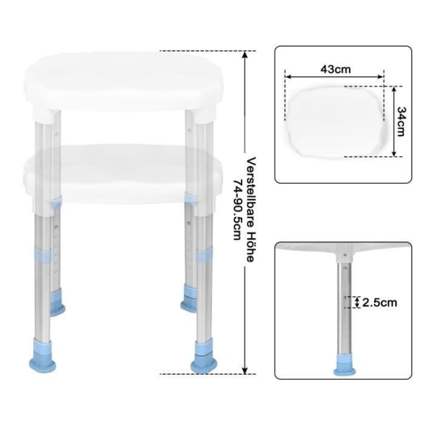 XMTECH Duschstol i aluminium, Halkfri badstol med justerbar höjd
