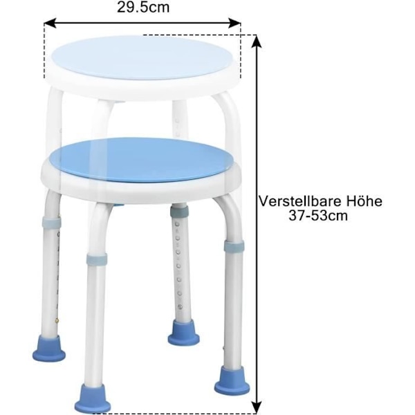 XMTECH 360° Svängbar duschpall - Justerbar höjd 37-53cm Blå
