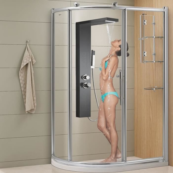 Duschpanel - XMTECH - Duschpelare i rostfritt stål - 4 lägen - Borstad design - Handdusch ingår svart