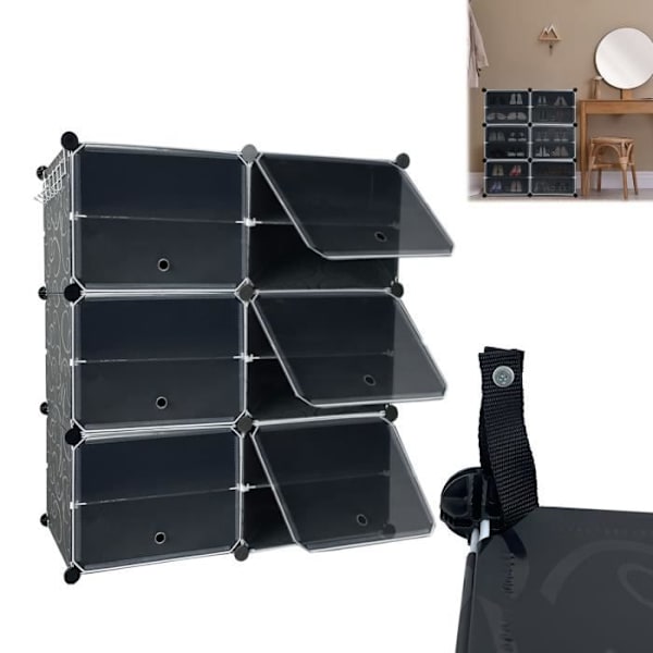 Skohållare - XMTECH - 12 Kubik - Plastskåp - 6 Nivåer - 82x93cm Svart