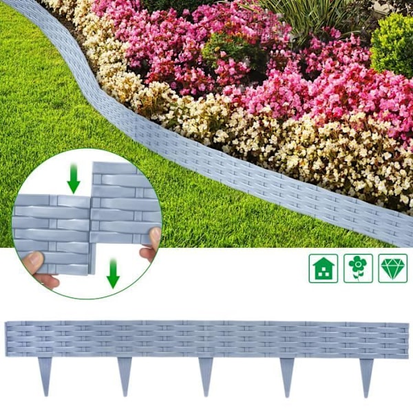 Gräsmatta Kant - XMTECH - 30m - Hållbar Plast - Rattan Utseende - 30 Element Grå