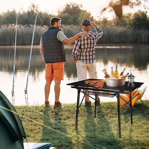 XMTECH fällbart campingbord i aluminium, ställbart picknickbord i höjdled, trädgårdsbord med bärväska, svart