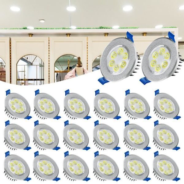 XMTECH 20-pack 3W kallvit Slimline LED Downlight Panel Downlight, för badrum, vardagsrum, sovrum