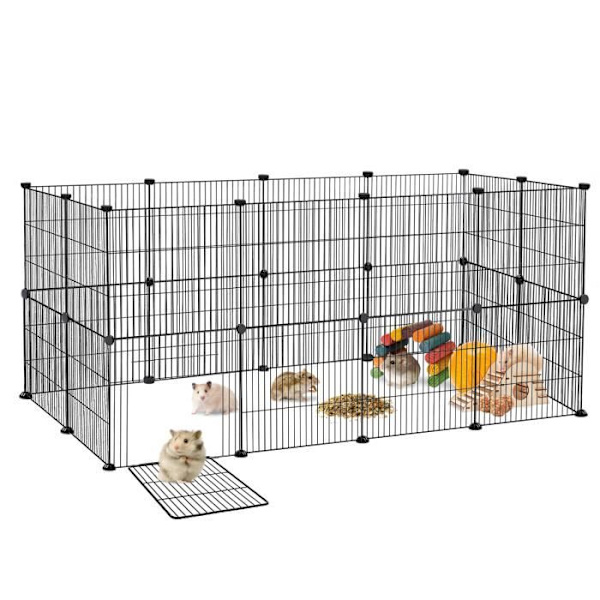 Inhägnad för Små Djur - XMTECH - 24 Paneler - Justerbar - Metall - Svart 142x72x72cm Svart