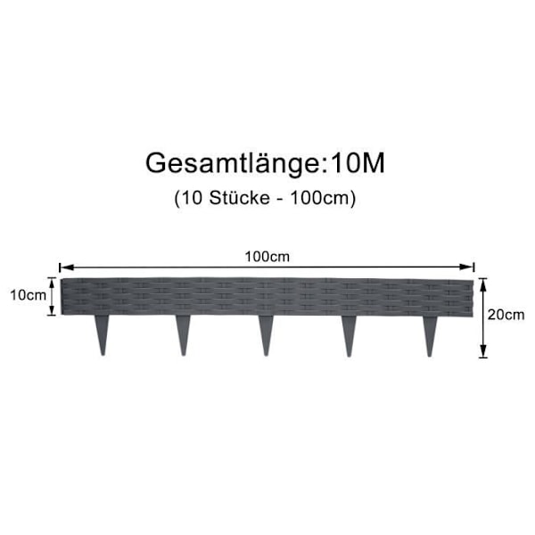 Trädgårdsbård - XMTECH - 30m - Rottinglook - PP-plast - Antracit Svart