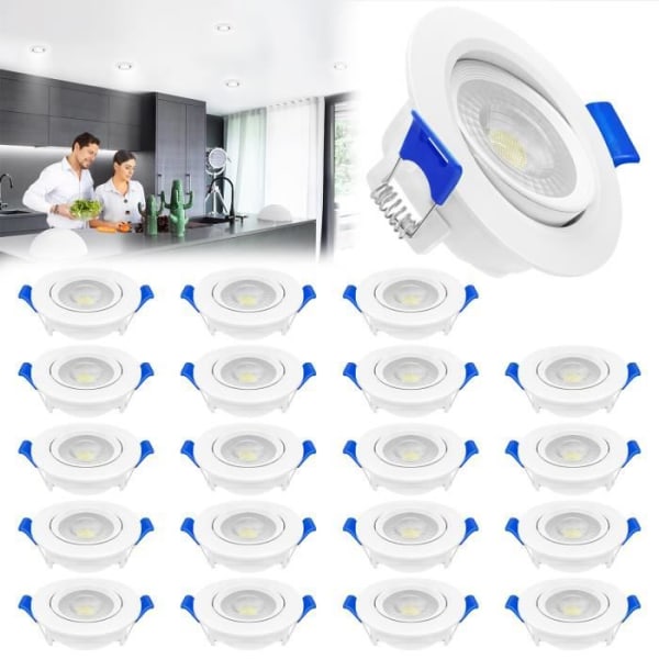 XMTECH paket med 20 infälld spotlight LED Downlight Panel 5W Ultra Slim Cool White, 5W takspotlight, för badrum, vardagsrum, sovrum