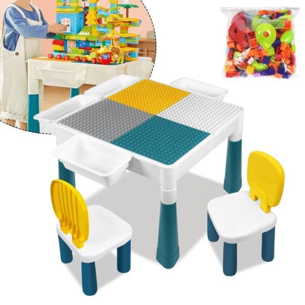 XMTECH multifunktionellt byggstensbord för barn med 163 byggklossar - bords- och stolset