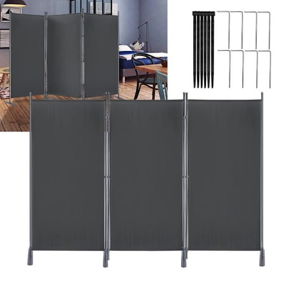 Paravent - XMTECH - 3 Paneler - Fällbar - Integritetsskydd - Antracit 275x180 cm Antracit