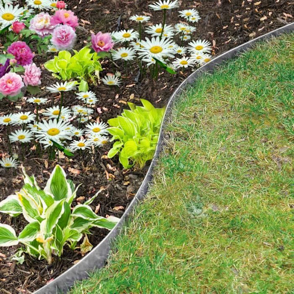 XMTECH 45m trädgårdsgräsmattkant Galvaniserat stål Flexibel metall gräsmattekant för trädgårdsblommor växter, höjd: 15 cm pengar