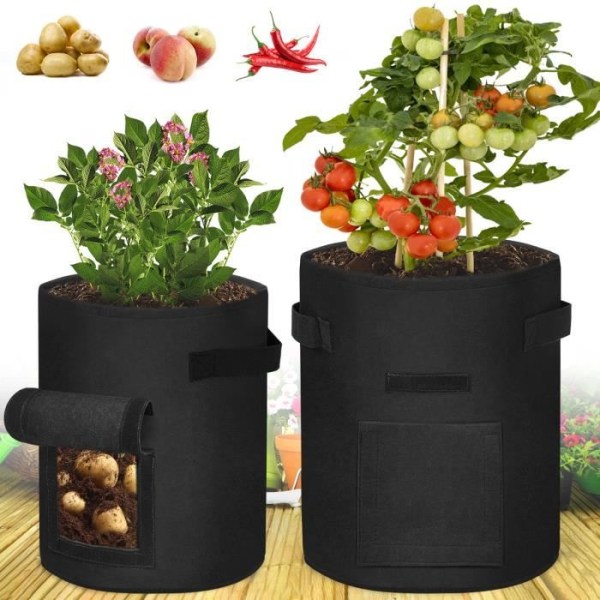 XMTECH Planteringspåsar Set med 2, 7 gallon Plant Grow-påsar, Växtpåsar med handtag och åtkomstflik, Svart