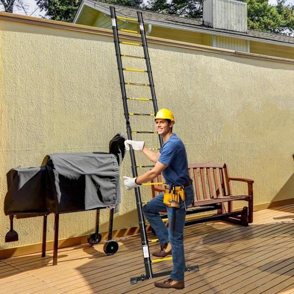 XMTECH hopfällbar teleskopstege i aluminium - 16 stegpinnar - Maximal belastning 150 kg - Svart Svart