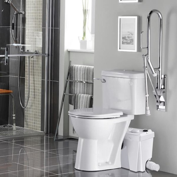XMTECH Sanitär macerator för WC 700W Automatisk pump för att kassera avloppsvatten Duschvask, Aktiv upp till 180L-min Vit