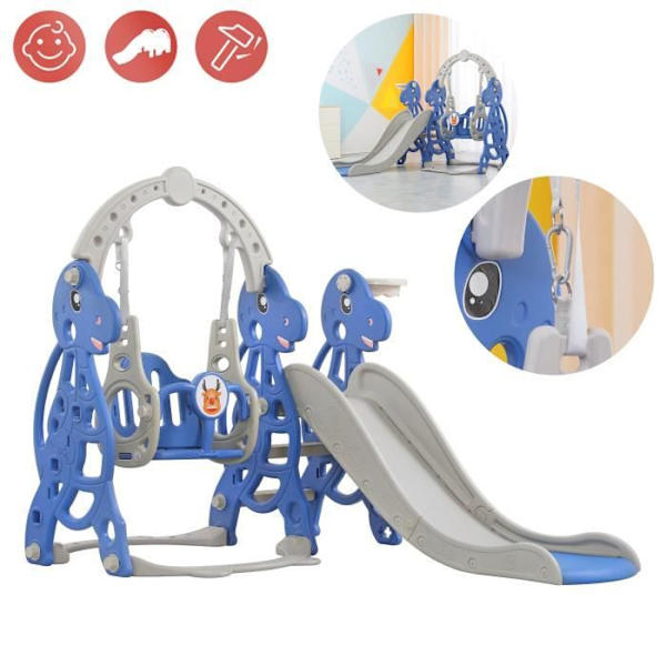 4 i 1 rutschkana för barn - XMTECH - 175 cm - Gunga - Basketbåge - Inomhus/Utomhus Blå