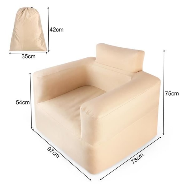 XMTECH 1-sits uppblåsbar soffa, enkelsoffa med integrerad elektrisk luftpump, inomhus och utomhus, 97 x 78 x 75 cm